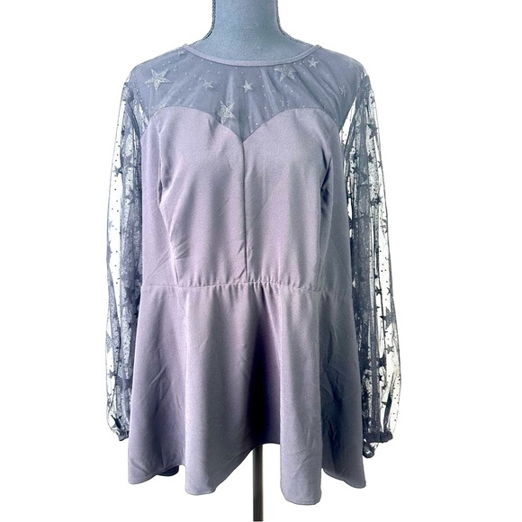 TORRID | Black Long Sleeve MIDI Dress, Star Sheer Sleeve | Size 4 - Picture 2 of 13